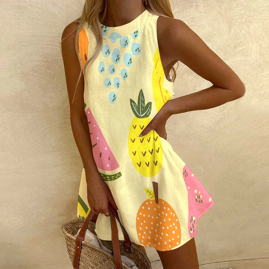 Lily - Pineapple Print Sleeveless Dress