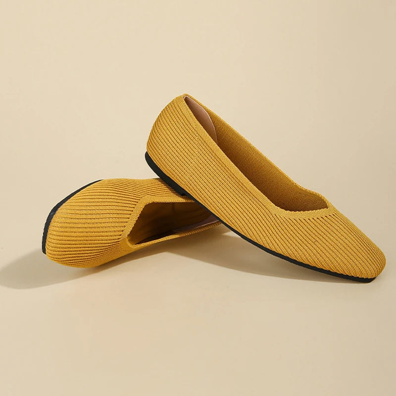 Lena – Square-Toe V-Cut Knit Flats