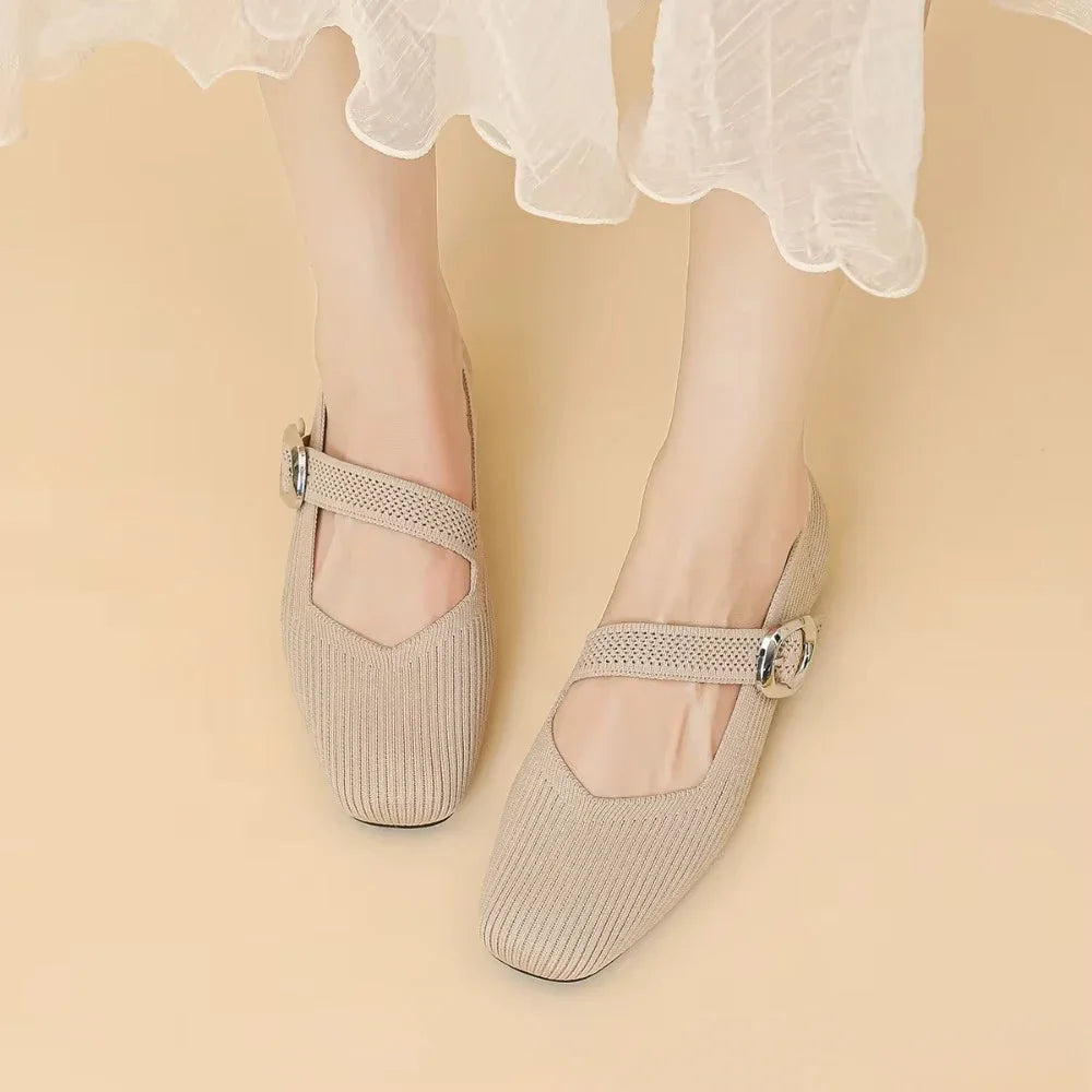 Lila - Square-Toe Knit Flats