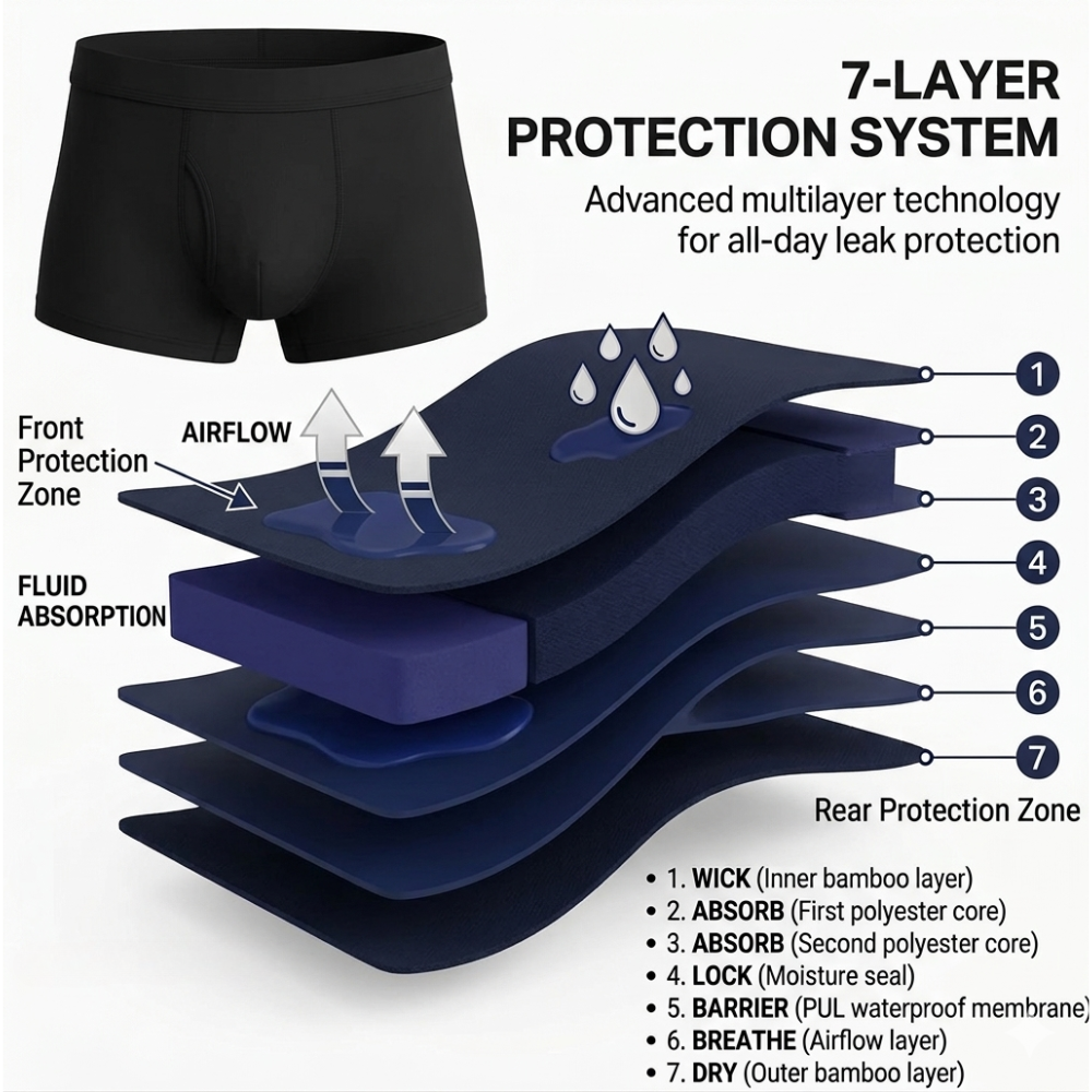 Men’s Ultra Absorbent Washable Incontinence Boxer