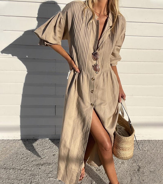 Debbie Pleated Stylish Linen Dress